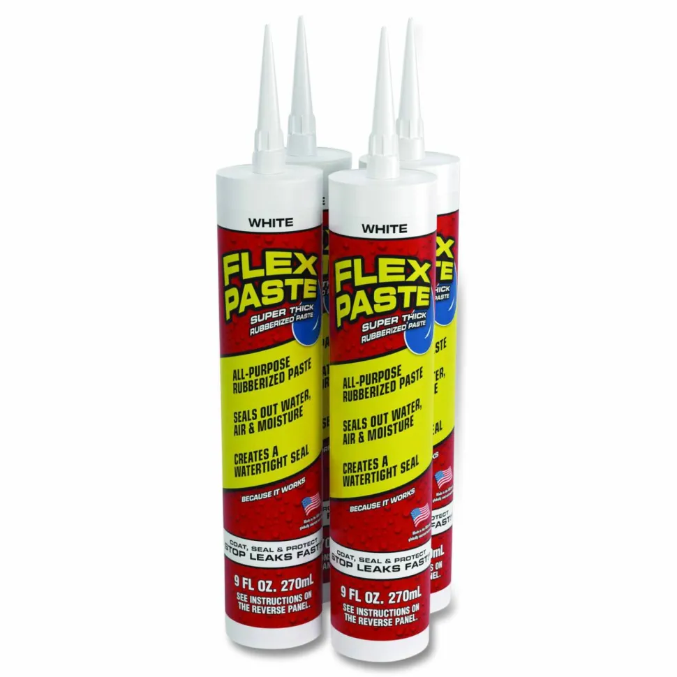 Flex Seal Products Flex Paste Super Thick Rubberized Paste, 9 oz Cartridge, Dries White, 4/Carton
