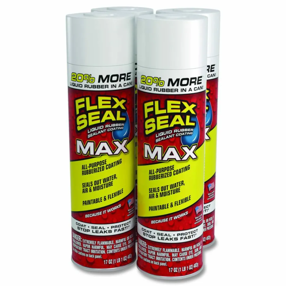 Flex Seal Products Flex Seal Liquid Rubber Sealant Coating MAX Aerosol, 17 oz Aerosol Can, Dries Clear, 4/Carton