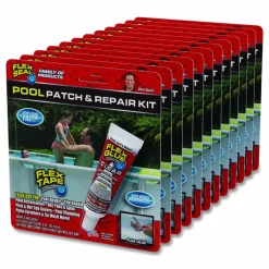 Flex Seal Products Pool Patch and Repair Kit, Flex Glue Mini Clear 0.6 oz Tube and (2) Flex Tape Mini Clear Patches 3" x 4", 12/Carton