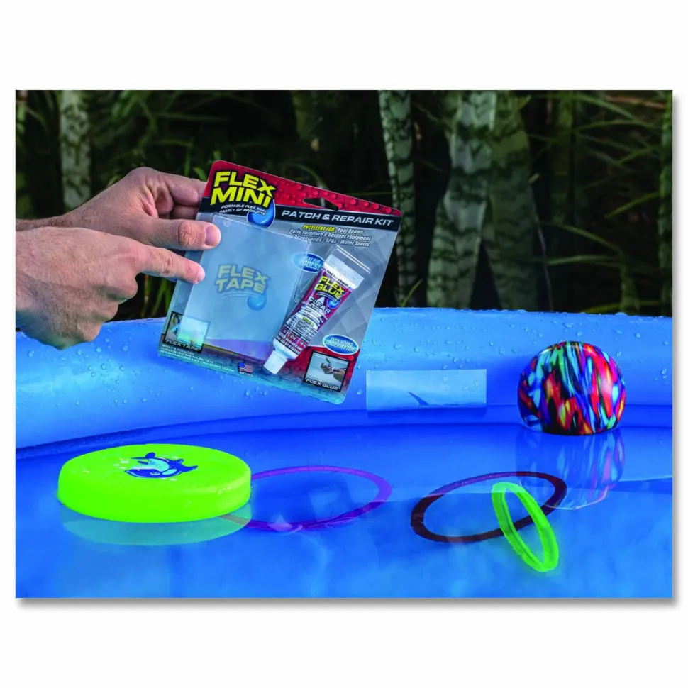 Flex Seal Products Pool Patch and Repair Kit, Flex Glue Mini Clear 0.6 oz Tube and (2) Flex Tape Mini Clear Patches 3" x 4", 12/Carton