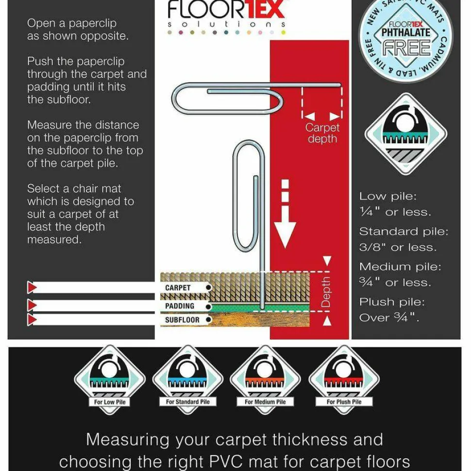 Floortex Advantagemat Black Vinyl Rectangular Chair Mat for Carpets - 48" x 60"