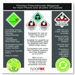 Floortex Cleartex MegaMat Heavy-Duty Polycarbonate Mats for Flat to Plush Pile Carpeted and Hard Floors, Rectangular, 46" x 60", Clear