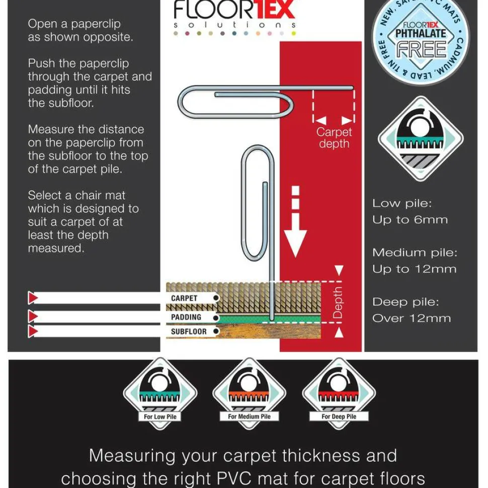Floortex Computex Anti-Static Vinyl Rectangular Chair Mat for Carpets up to 3/8", 48" x 60", Clear