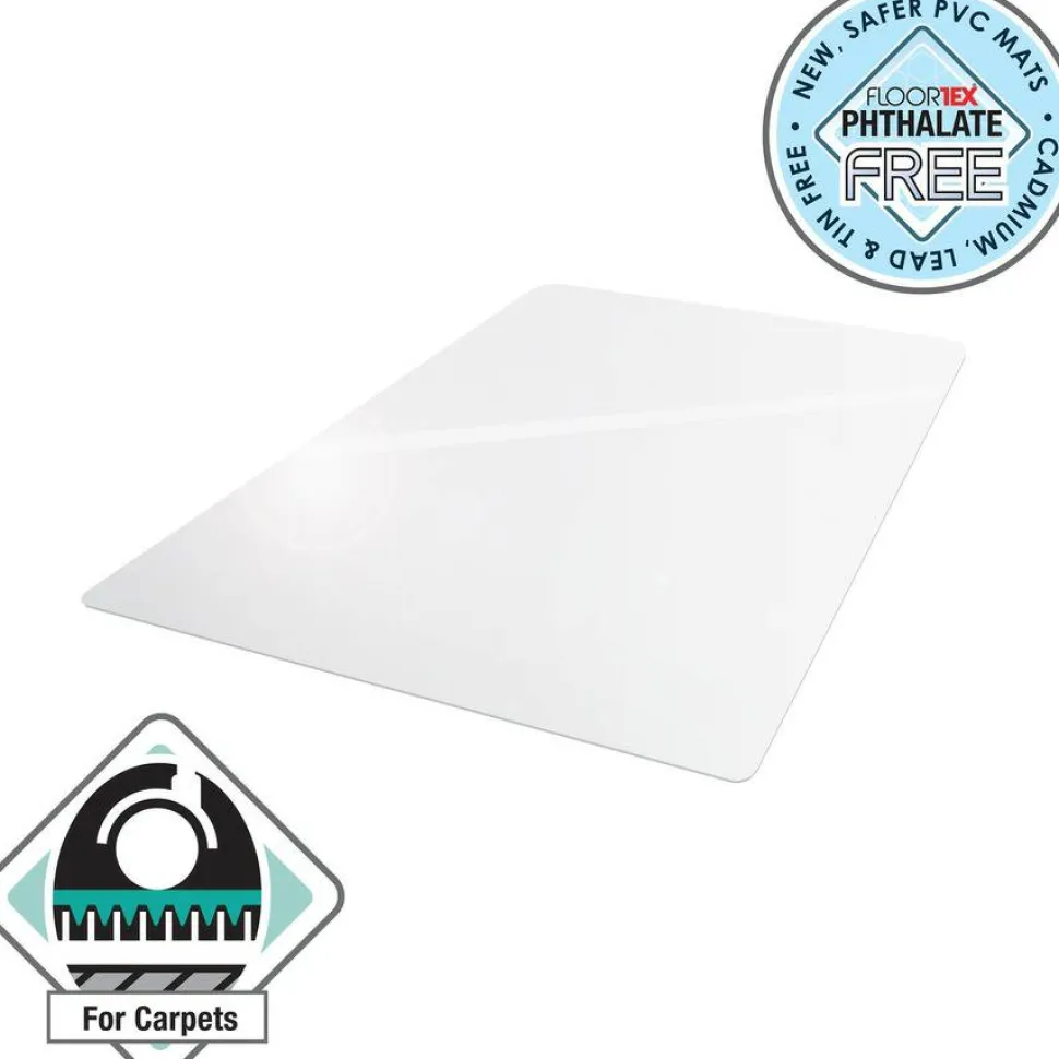 Floortex Computex Anti-Static Vinyl Rectangular Chair Mat for Carpets up to 3/8", 48" x 60", Clear