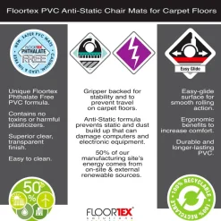 Floortex Computex Anti-Static Vinyl Lipped Chair Mat for Carpets up to 3/8
