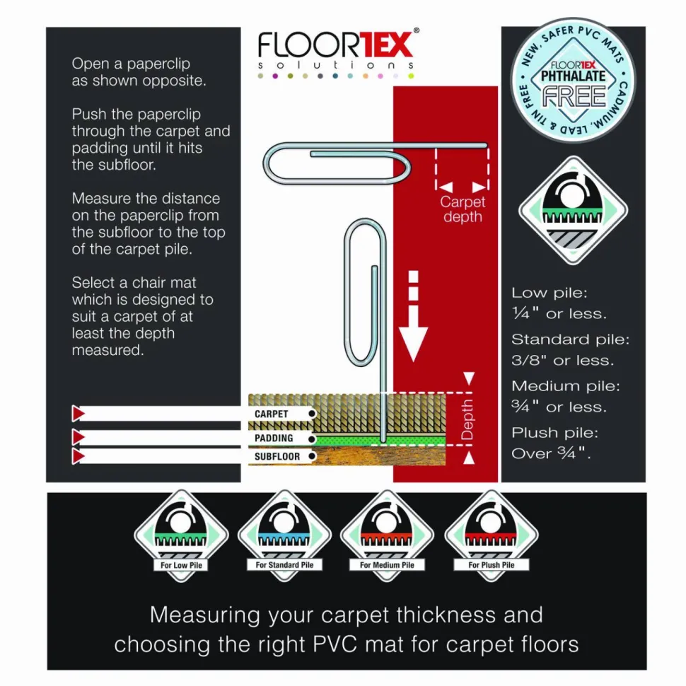 Floortex Phthalate-Free Vinyl Rectangular Chair Mat for Carpets up to 1/4" - 36" x 48"