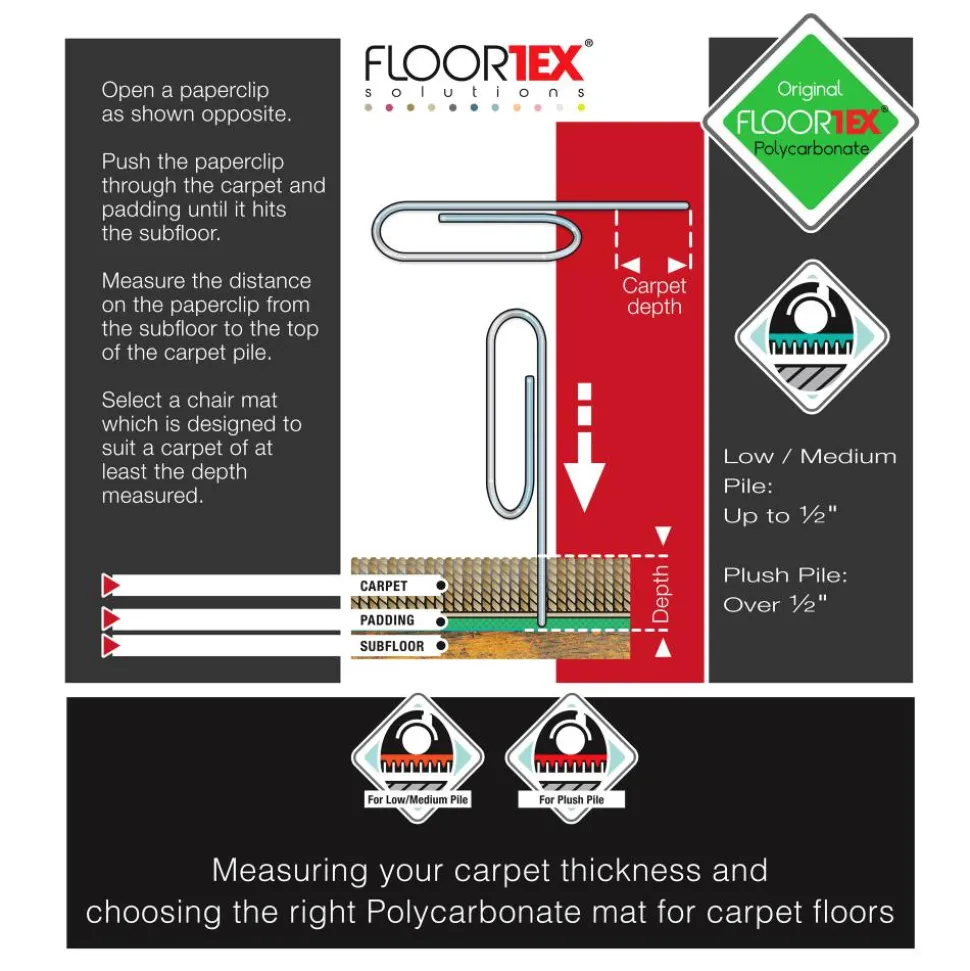 Floortex Polycarbonate Rectangular Chair Mat for Carpets up to 1/2" - 35" x 47"