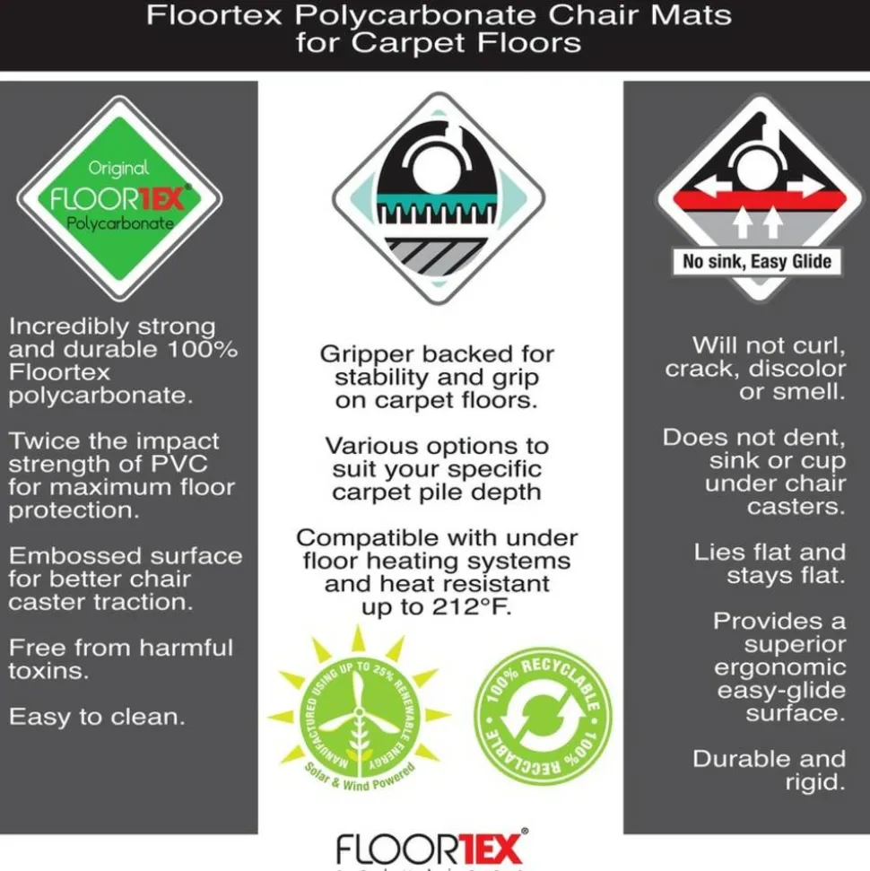Floortex Polycarbonate Rectangular Chair Mat for Carpets up to 1/2" - 48" x 79"