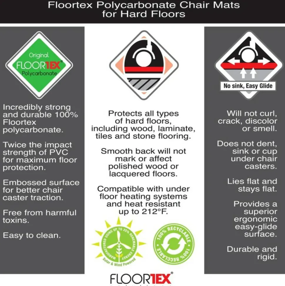 Floortex XXL Polycarbonate Rectangular Chair Mat for Hard Floors - 60" x 79"