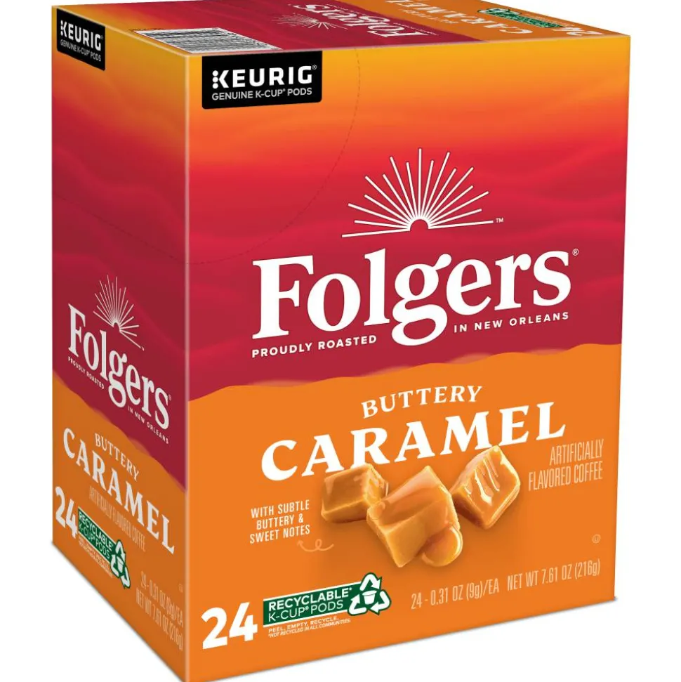 Folgers Buttery Caramel Keurig Single Serve K-Cup Pods, 24 Pods Per Pack, Case Of 4 Packs