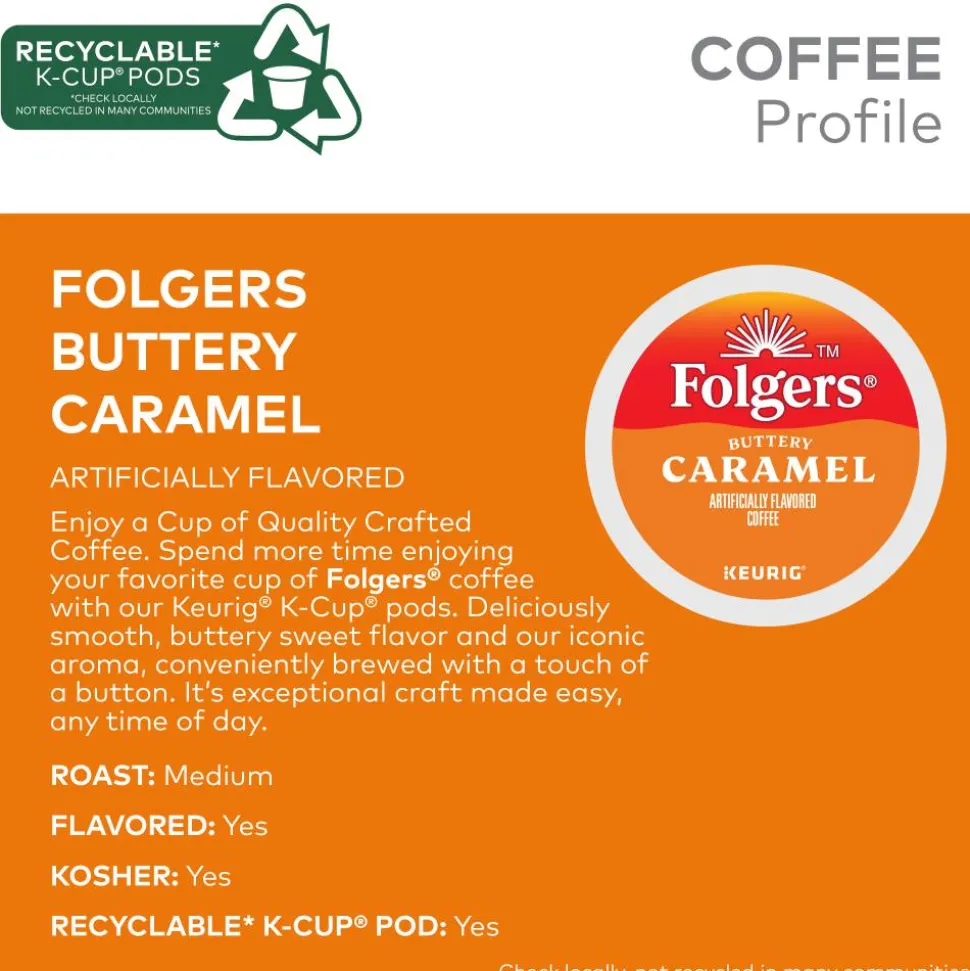 Folgers Buttery Caramel Keurig Single Serve K-Cup Pods, 24 Pods Per Pack, Case Of 4 Packs