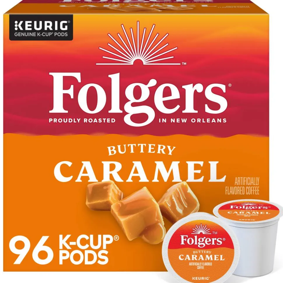 Folgers Buttery Caramel Keurig Single Serve K-Cup Pods, 24 Pods Per Pack, Case Of 4 Packs