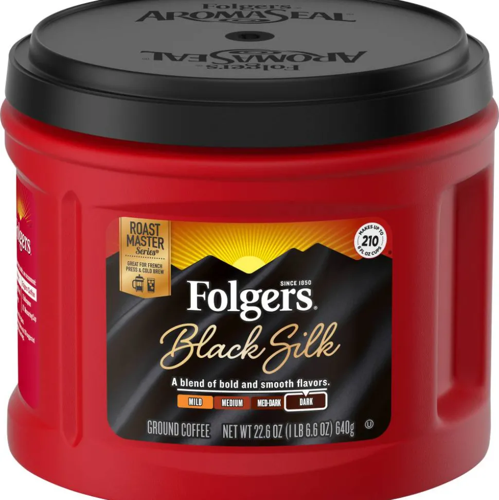 Folgers Coffee, Black Silk, Dark Roast, 24.2 oz Canister (Makes about 210 Cups)