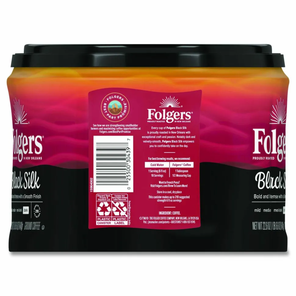 Folgers Coffee, Black Silk, Dark Roast, 24.2 oz Canister (Makes about 210 Cups)