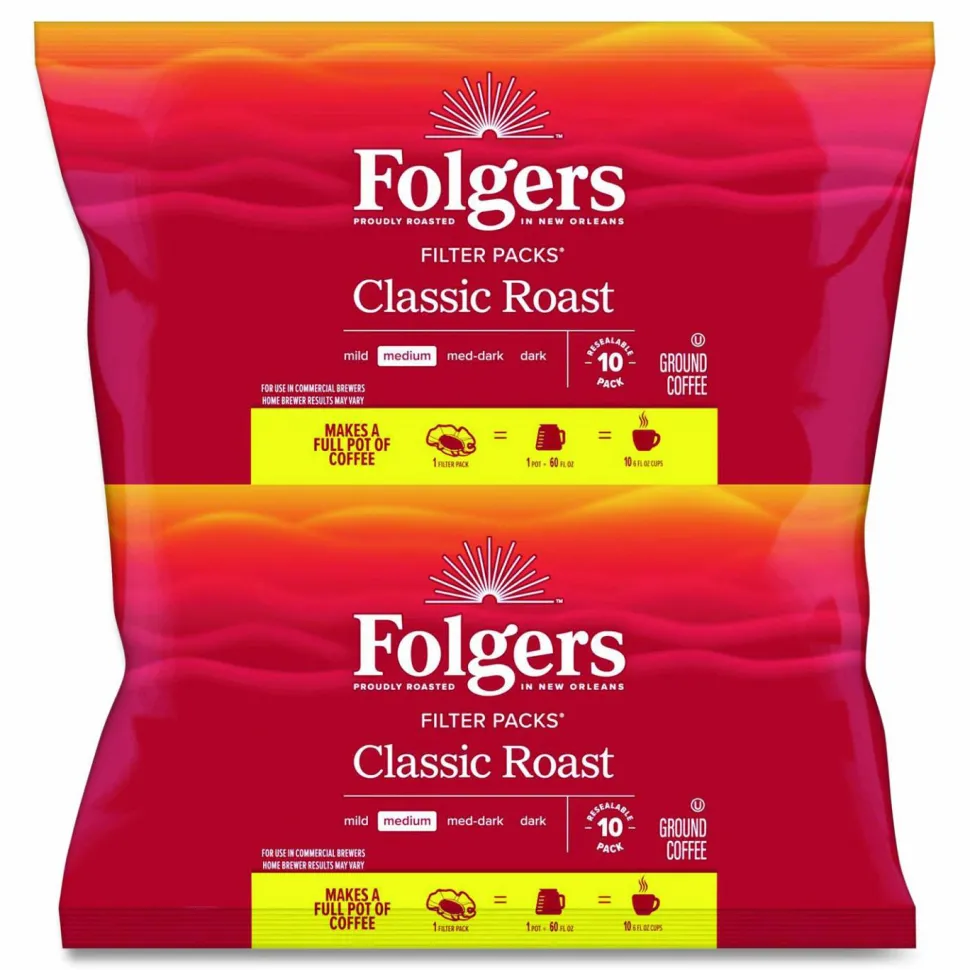 Folgers Coffee Filter Packs, Classic Roast, 0.9 oz, 10 Filters/Pack, 4 Packs/Carton