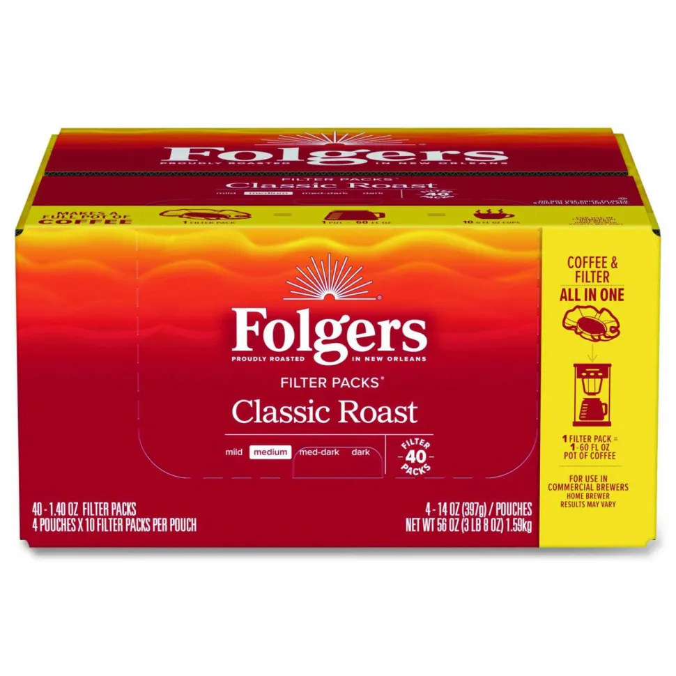Folgers Coffee Filter Packs, Classic Roast, 1.4 oz Pack, 40/Carton