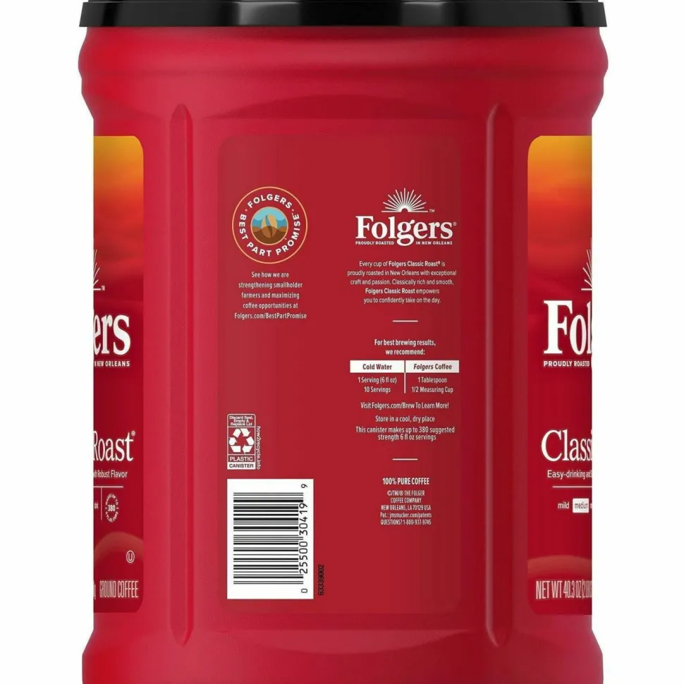 Folgers Ground Coffee, Classic Roast, Medium Roast, 40.3 oz, 1 Canister
