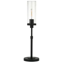 Frieda 26.68" Tall Table Lamp with Glass Shade in Blackened Bronze/Seeded