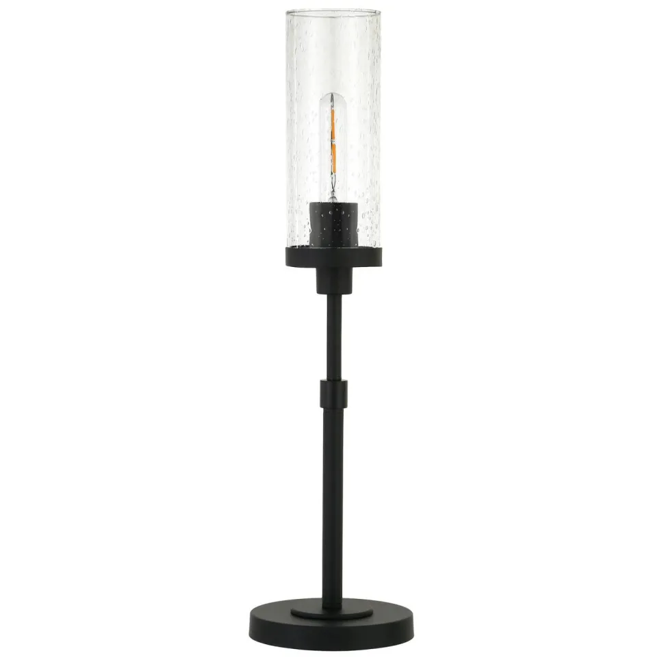 Frieda 26.68" Tall Table Lamp with Glass Shade in Blackened Bronze/Seeded