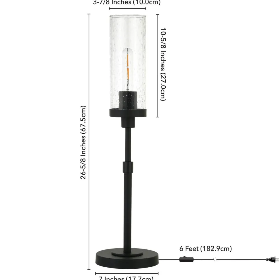 Frieda 26.68" Tall Table Lamp with Glass Shade in Blackened Bronze/Seeded