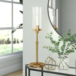 Frieda 26.68" Tall Table Lamp with Glass Shade in Brass/Clear