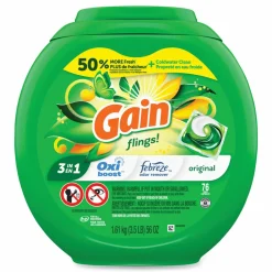 Gain Flings Detergent Pods, Gain Original Scent, 76 Pods/Tub, 4 Tubs/Carton