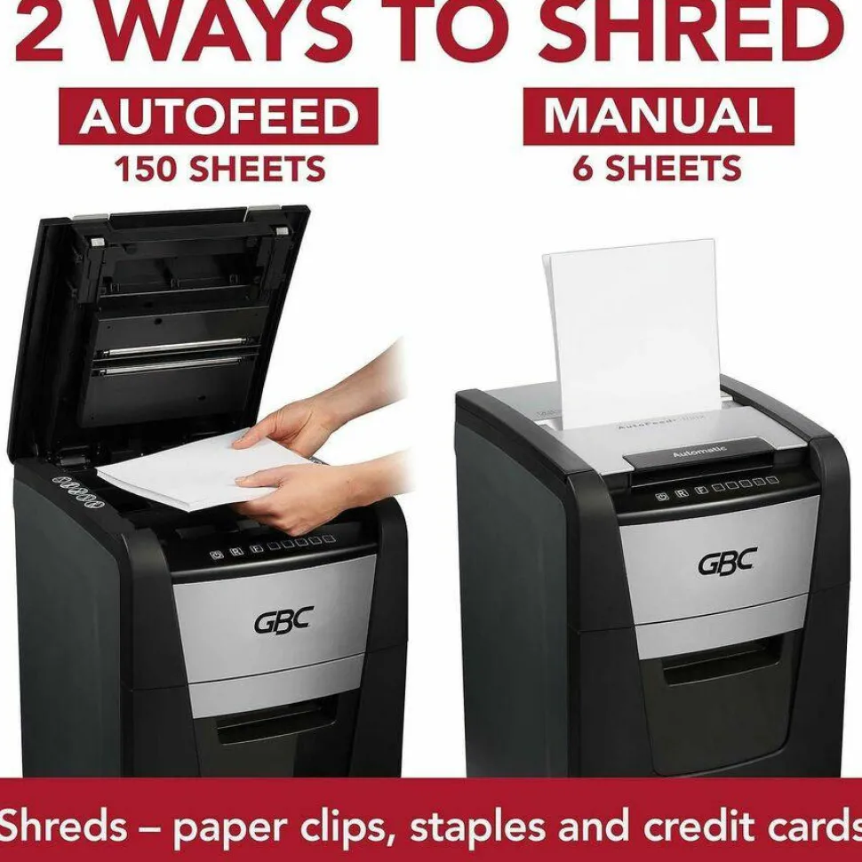 GBC AutoFeed+ 150X Micro-Cut Home Office Shredder, 150 Auto/8 Manual Sheet Capacity