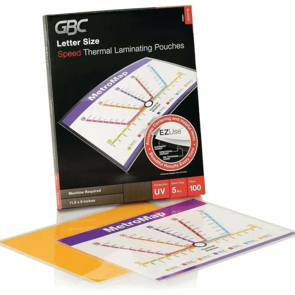 GBC EZUse Thermal Laminating Pouches, 5 mil, 9" x 11.5", Gloss Clear, 100/Box