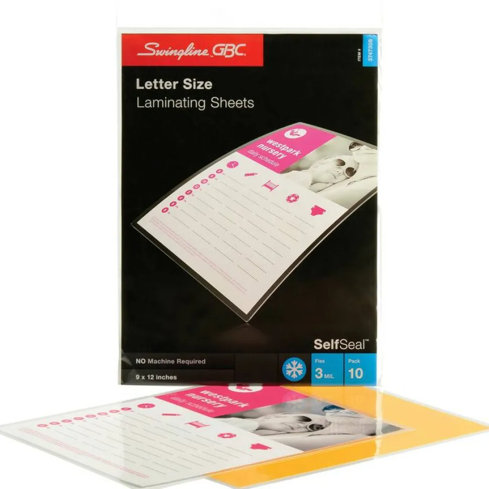 GBC SelfSeal Self-Adhesive Laminating Pouches and Single-Sided Sheets, 3 mil, 9" x 12", Gloss Clear, 10/Pack
