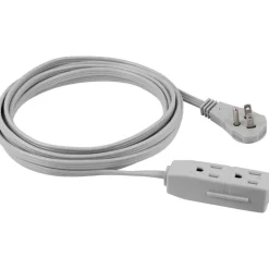 GE 3 Outlet Extension Cord, 15' Long Cord, Flat Plug, Gray, 43026