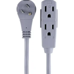 GE 3 Outlet Extension Cord, 25' Long Cord, Flat Plug, Gray, 43025
