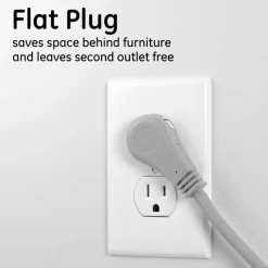 GE 3 Outlet Extension Cord, 25' Long Cord, Flat Plug, Gray, 43025