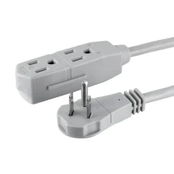 GE 3 Outlet Extension Cord, 25' Long Cord, Flat Plug, Gray, 43025