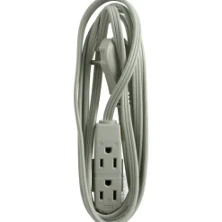 GE 3 Outlet Extension Cord, 8' Long Cord, Flat Plug, Gray, 43027