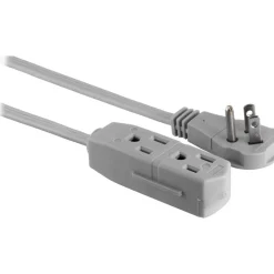 GE 3 Outlet Extension Cord, 8' Long Cord, Flat Plug, Gray, 43027