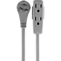 GE 3 Outlet Extension Cord, 8' Long Cord, Flat Plug, Gray, 43027