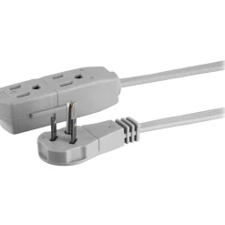 GE 3 Outlet Extension Cord, 8' Long Cord, Flat Plug, Gray, 43027