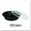 GEN Microwavable Food Container with Lid, Round, 24 oz, 7.28 x 7.28 x 1.96, Black/Clear, Plastic, 150/Carton