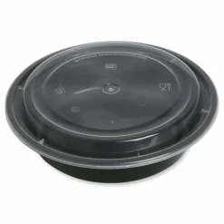 GEN Microwavable Food Container with Lid, Round, 24 oz, 7.28 x 7.28 x 1.96, Black/Clear, Plastic, 150/Carton