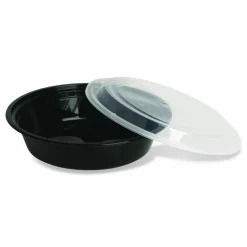 GEN Microwavable Food Container with Lid, Round, 48 oz, 8.85 x 8.85 x 2.24, Black/Clear, Plastic, 150/Carton