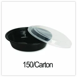 GEN Microwavable Food Container with Lid, Round, 48 oz, 8.85 x 8.85 x 2.24, Black/Clear, Plastic, 150/Carton