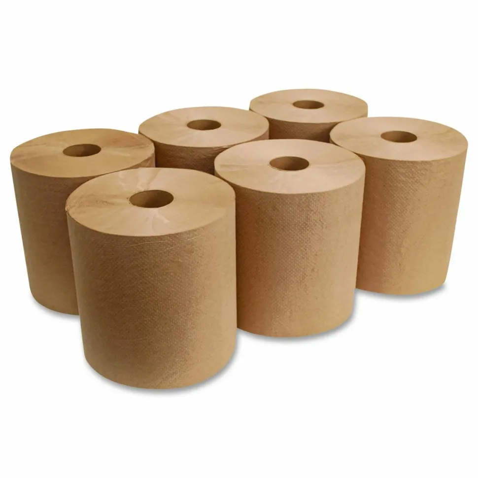 GEN Hardwound Roll Towels, 1-Ply, 8" x 800 ft, Brown, 6 Rolls/Carton