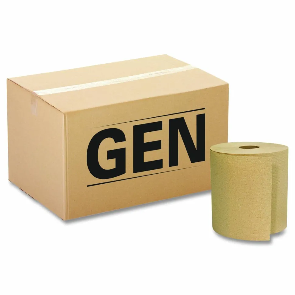 GEN Hardwound Roll Towels, 1-Ply, 8" x 800 ft, Brown, 6 Rolls/Carton