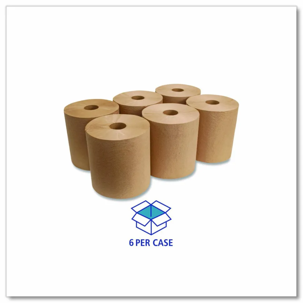 GEN Hardwound Roll Towels, 1-Ply, 8" x 800 ft, Brown, 6 Rolls/Carton