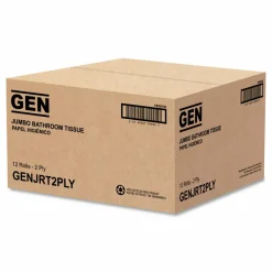 GEN JRT Jumbo Bath Tissue, Septic Safe, 2-Ply, 3.5" x 750 ft, White, 12 Rolls/Carton