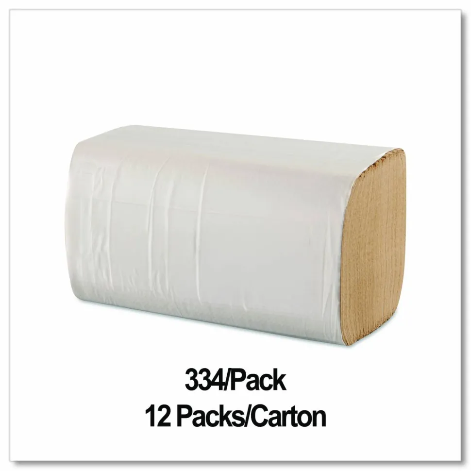 GEN Single-Fold Paper Towels, 1-Ply, 9 x 9.25, Kraft, 334/Pack, 12 Packs/Carton