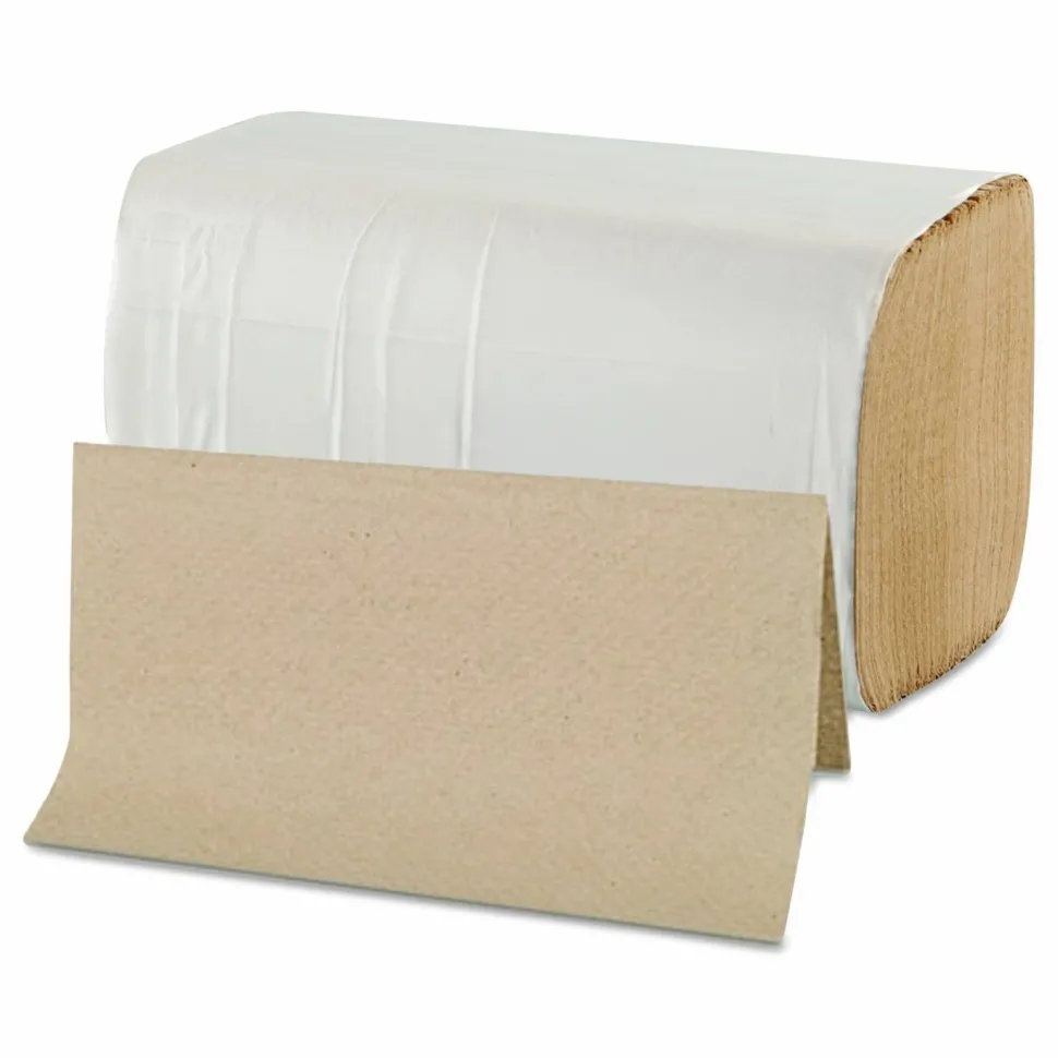 GEN Single-Fold Paper Towels, 1-Ply, 9 x 9.25, Kraft, 334/Pack, 12 Packs/Carton