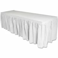 Genuine Joe Nonwoven Table Skirts - 14 ft Length x 29" Width - Adhesive Backing - Polyester - White - 6 / Carton
