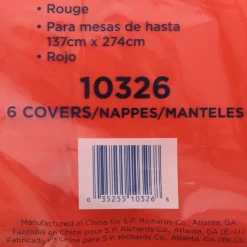 Genuine Joe Plastic Rectangular Table Covers, 108" Length x 54" Width, Plastic, Red, 6 Per Pack, 4 Packs