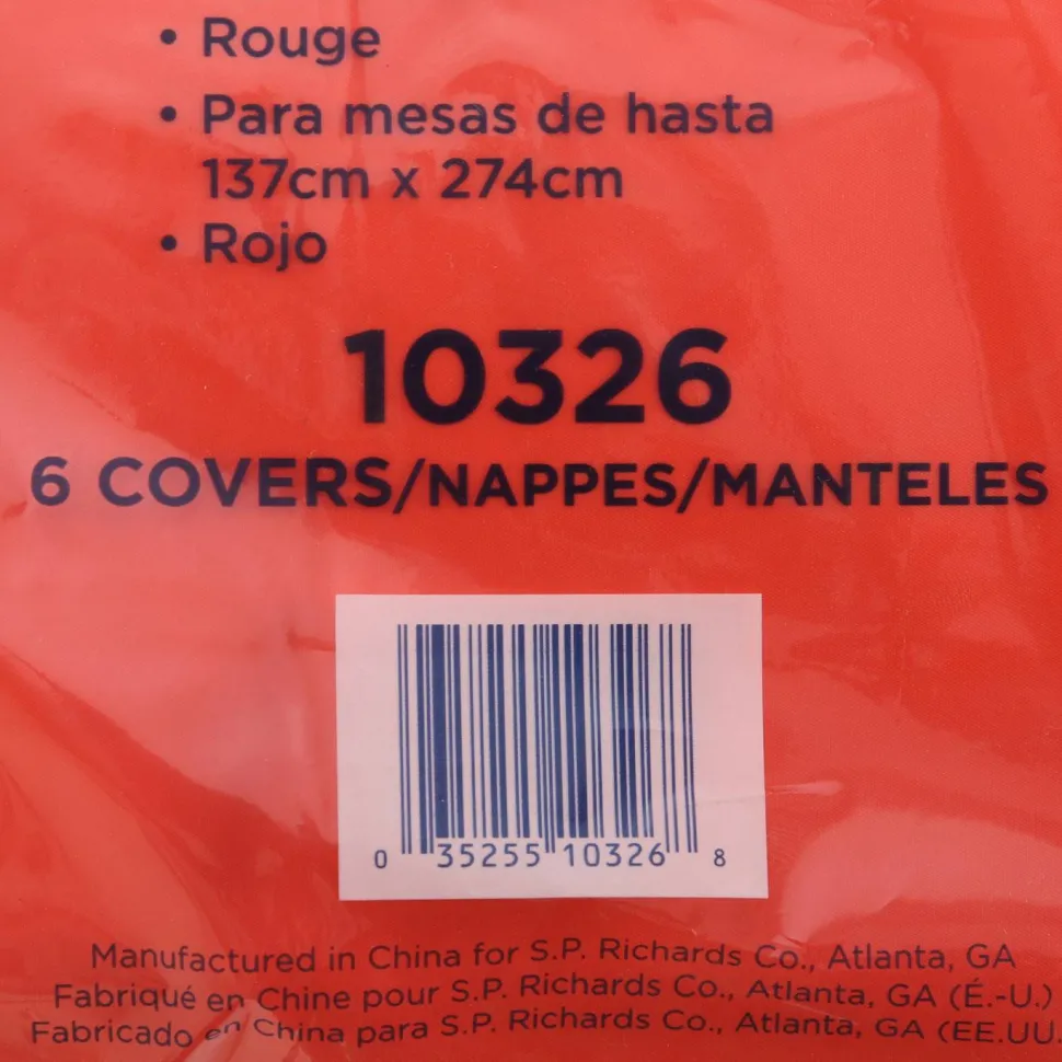 Genuine Joe Plastic Rectangular Table Covers, 108" Length x 54" Width, Plastic, Red, 6 Per Pack, 4 Packs